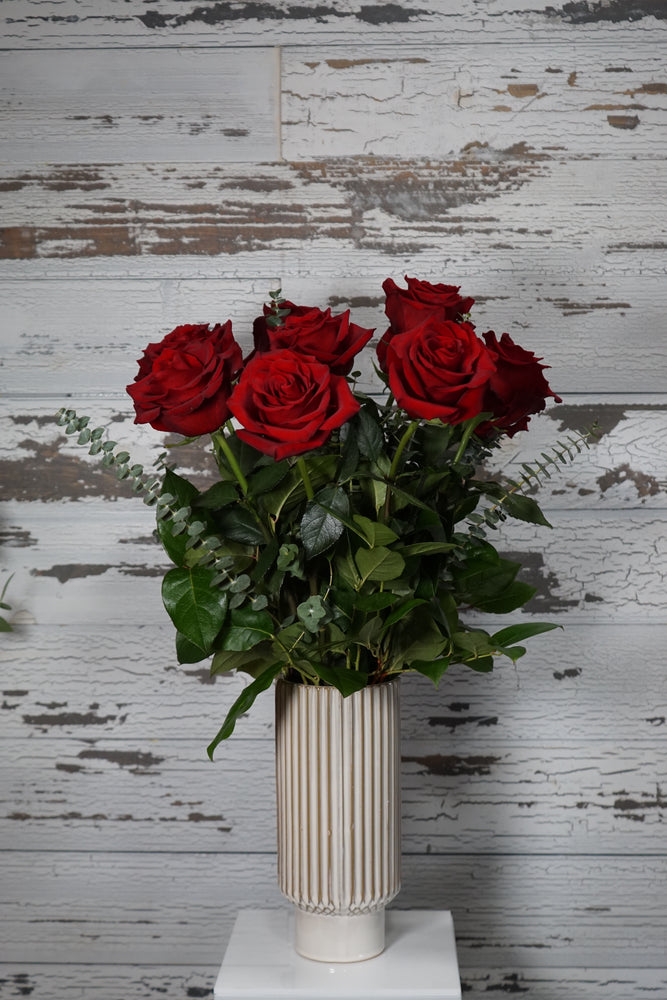 Dozen Roses Arrangement In a Contemporary Vase