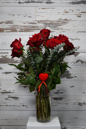 Dozen Roses Vase Arrangement