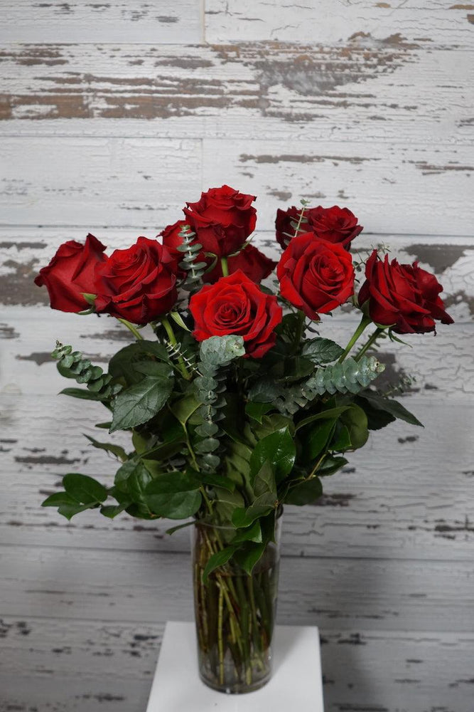 Dozen Roses Vase Arrangement